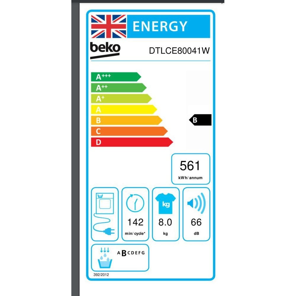 Beko DTLCE80041W 8kg Condenser Tumble Dryer - White :