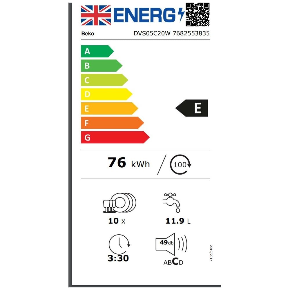 Beko DVS05C20W Slimline Dishwasher - White - 10 Place Settings: