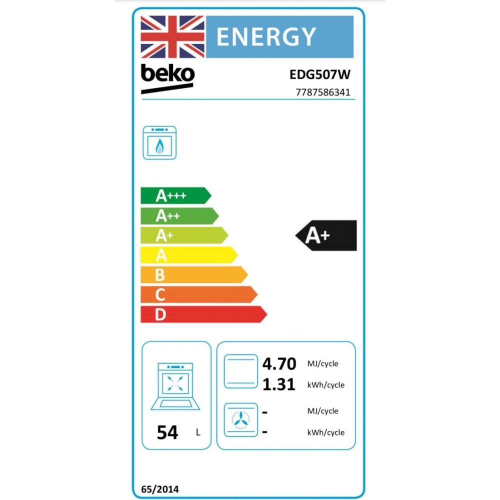 Beko EDG507W 50cm Twin Cavity Gas Cooker with Gas Hob - White.