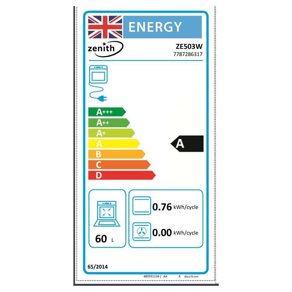 Zenith ZE503W 50cm Electric Single Oven with Solid Plate  Hob : White: