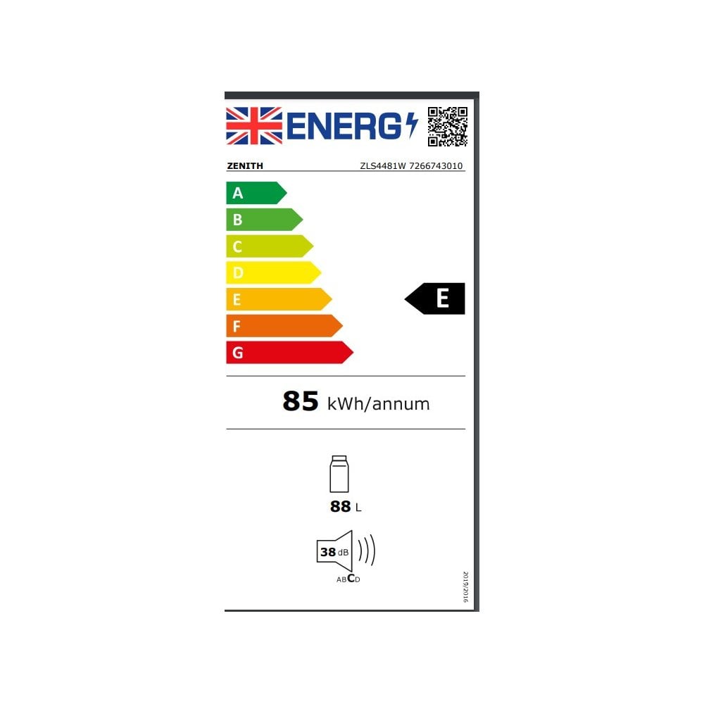 Zenith ZLS4481W 47.5cm Undercounter Fridge - White: