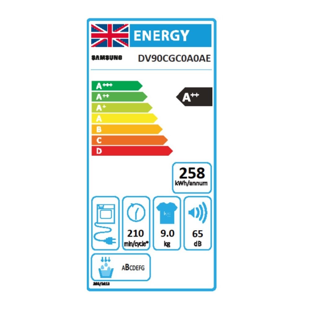Samsung DV90CGC0A0AEEU 9kg Heat Pump Tumble Dryer - White: