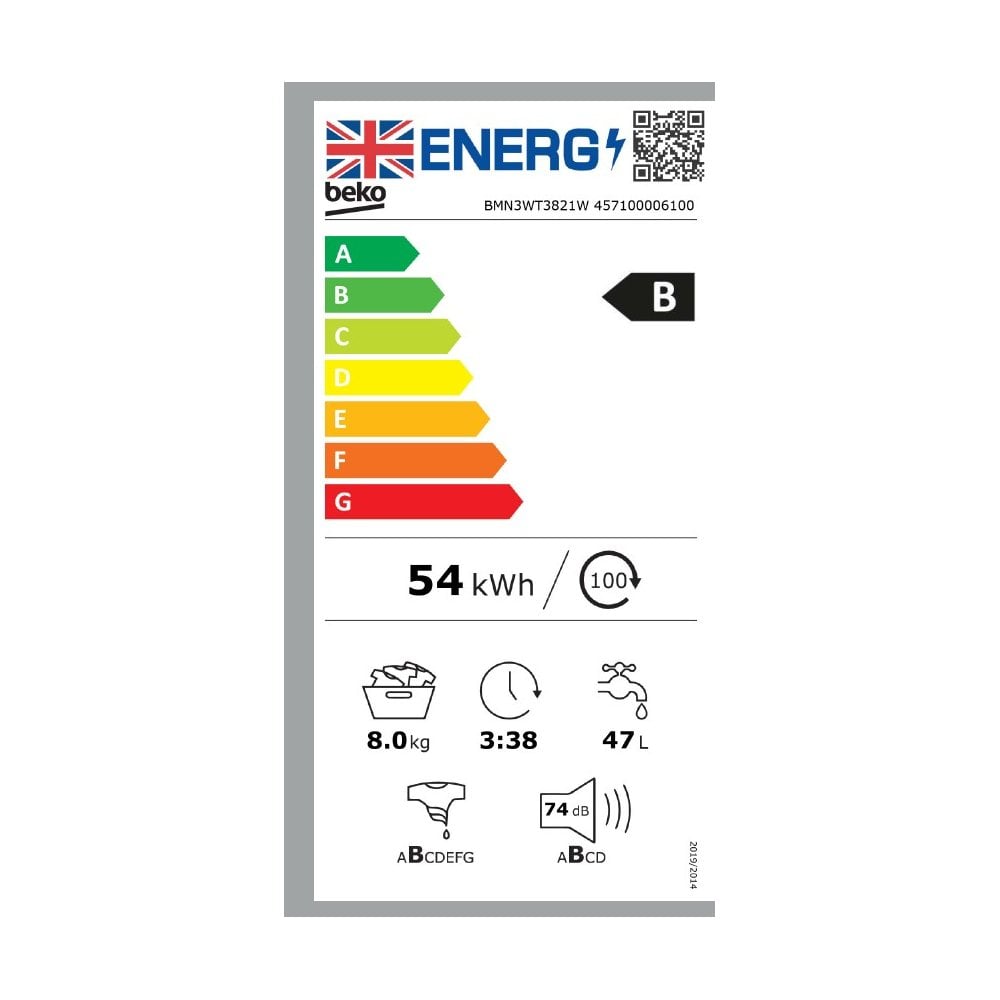 Beko BMN3WT3821W 8kg 1200 Spin Washing Machine - White :