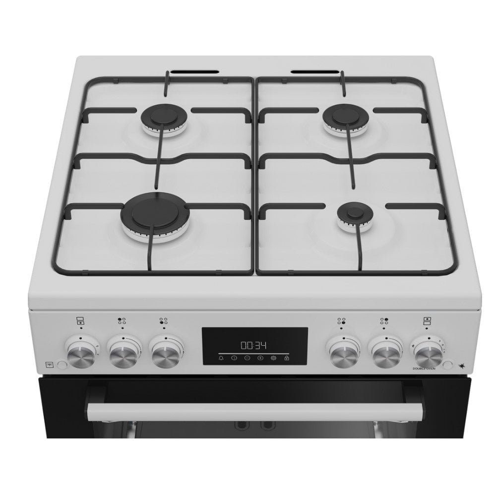 Beko EDG6231W 60cm Twin Cavity Gas Cooker with Enamel Hob - White :