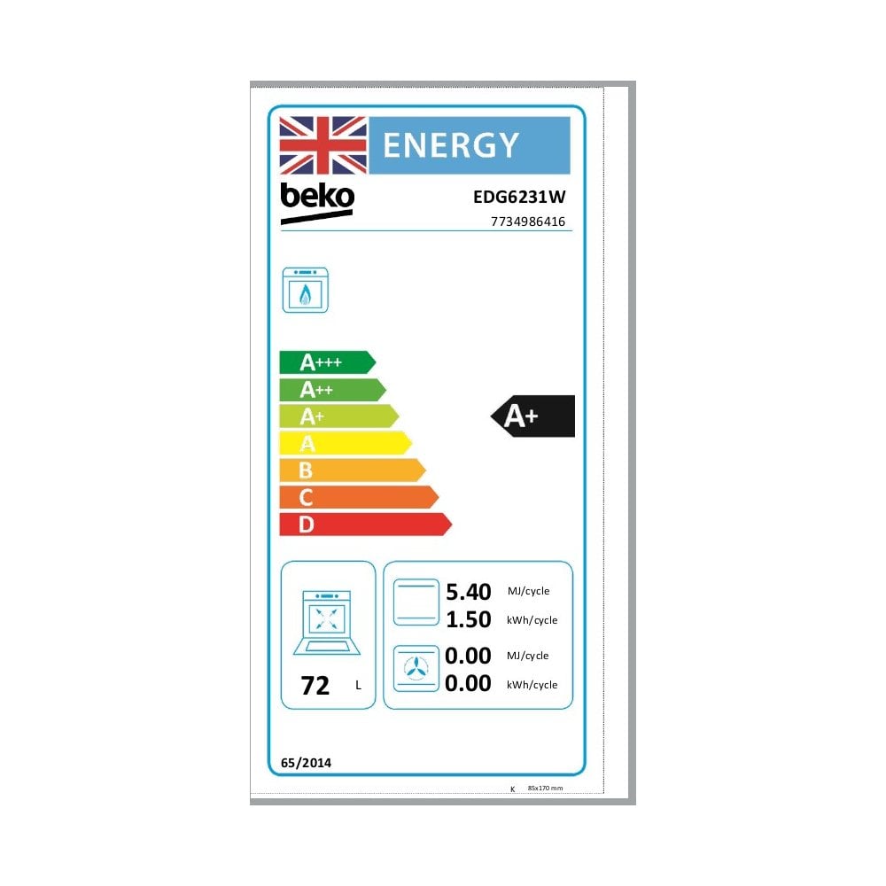 Beko EDG6231W 60cm Twin Cavity Gas Cooker with Enamel Hob - White :
