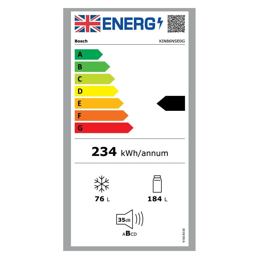 Bosch KIN86NSE0G  60/40 Built-In Frost Free Fridge Freezer - White: Series 2: Sliding Hinge:November
