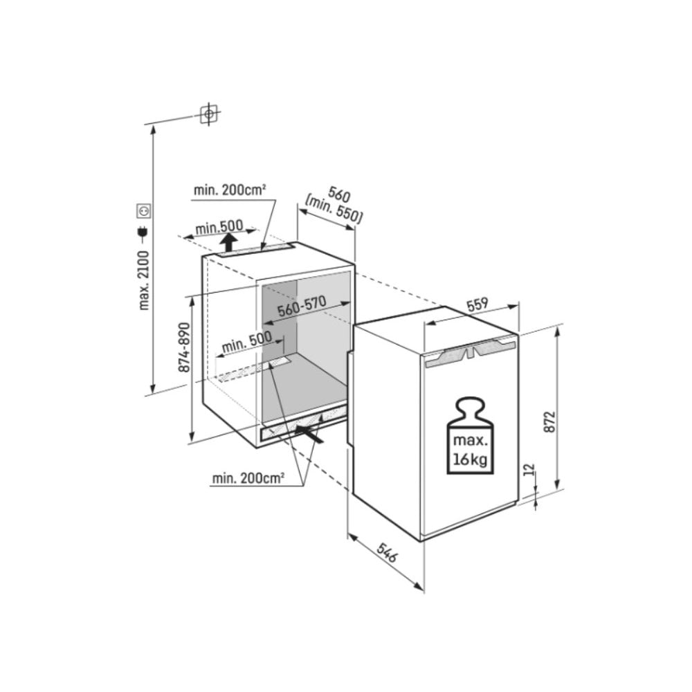 Liebherr IFd3904 Built In  Frost Free Freezer : Pure  (H 88cm) Fixed Hinge