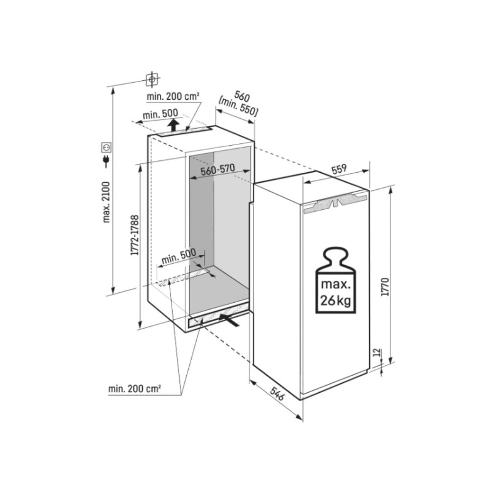 Liebherr IRe5100 Built In Upright Fridge : Pure (H 177cm) Fixed Hinge