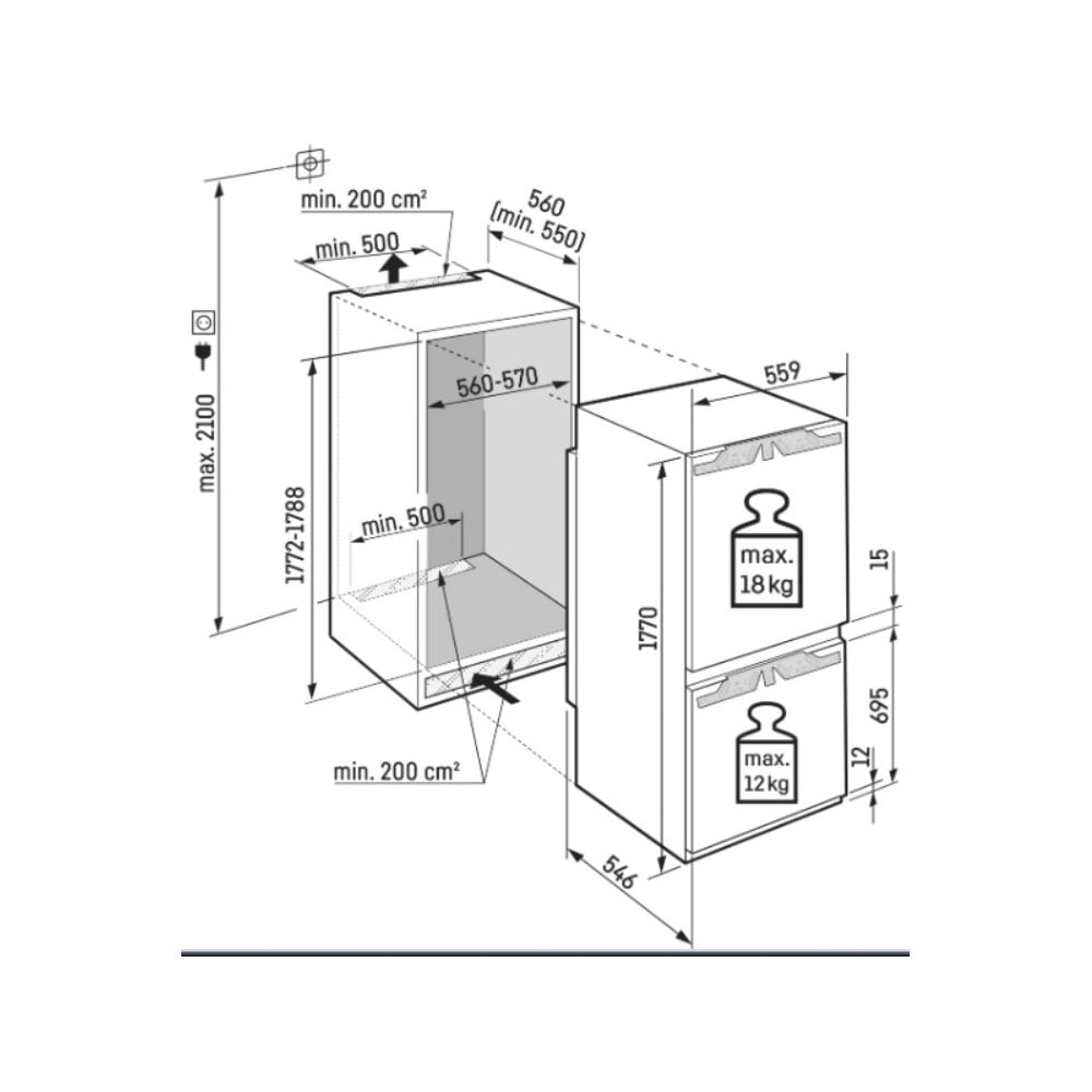 Liebherr ICe 5103 Built In Fridge Freezer (H 178cm) . Pure : Fixed Hinge