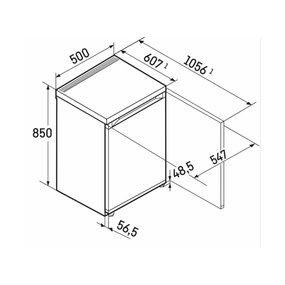 Liebherr Re 1200 :  Under Counter Fridge : Pure : H 85cm X W 50cm :Recessed Handle
