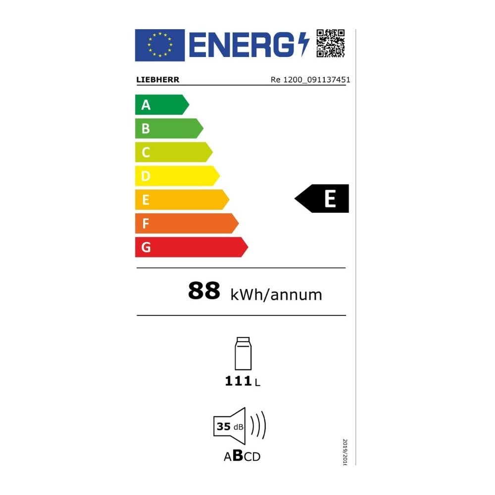 Liebherr Re 1200 :  Under Counter Fridge : Pure : H 85cm X W 50cm :Recessed Handle
