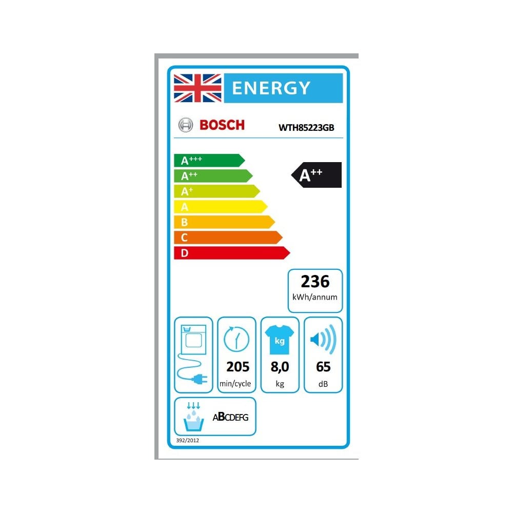 Bosch WTH85225GB Heat Pump Tumble Dryer : Series 4 : 8kg