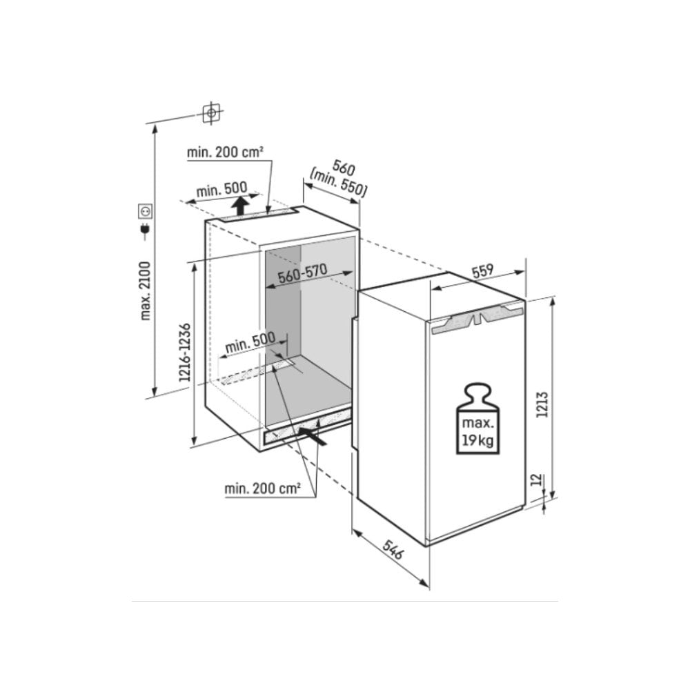 Liebherr IRe 4100 Built In Upright Fridge: H 122cm X W 56-57cm : Fixed Hinge