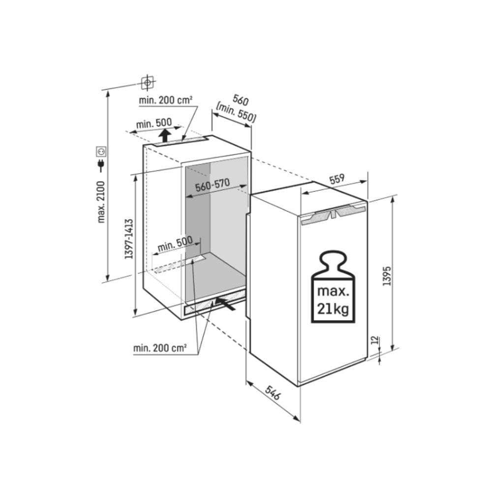 Liebherr IRd 4520 Built In Fridge : Plus (H140cm) Fixed Hinge