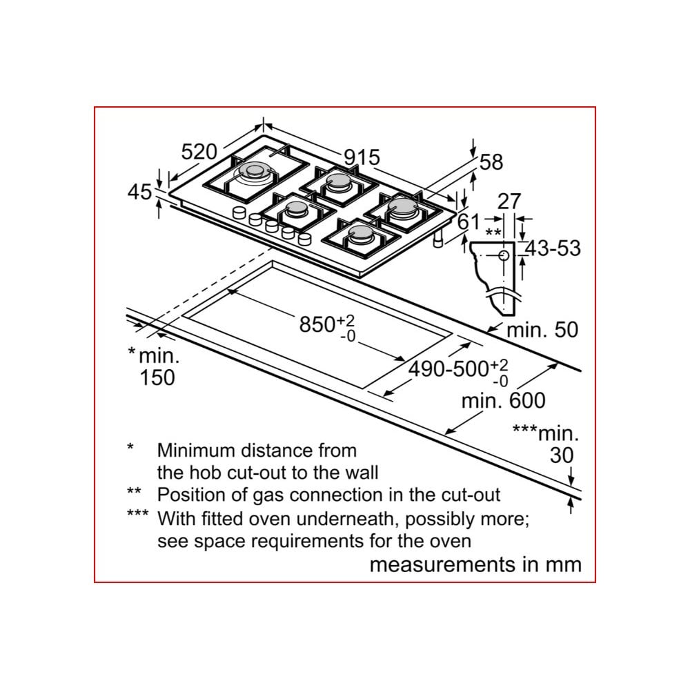 Bosch PPM9A6I40 Gas Hob : W 90cm : Series 6 :