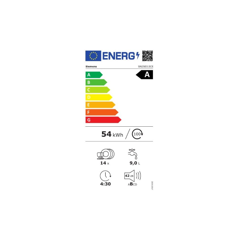Siemens SN25EI13CE Dishwasher  : IQ500 : Brushed Steel :