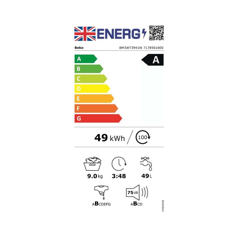Beko BM3WT3941W Washing Machine : 9kg :
