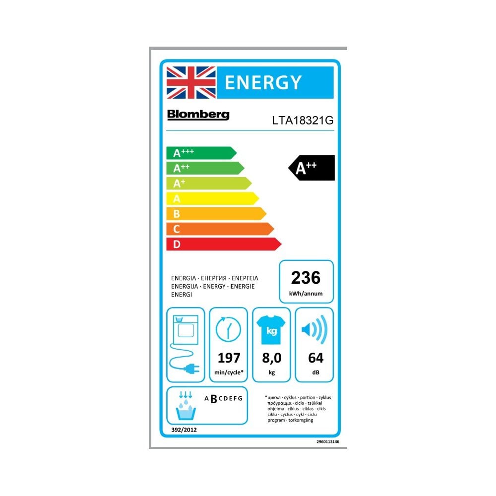 Blomberg LTA18321G Heat Pump Tumble Dryer : Graphite : 8kg :