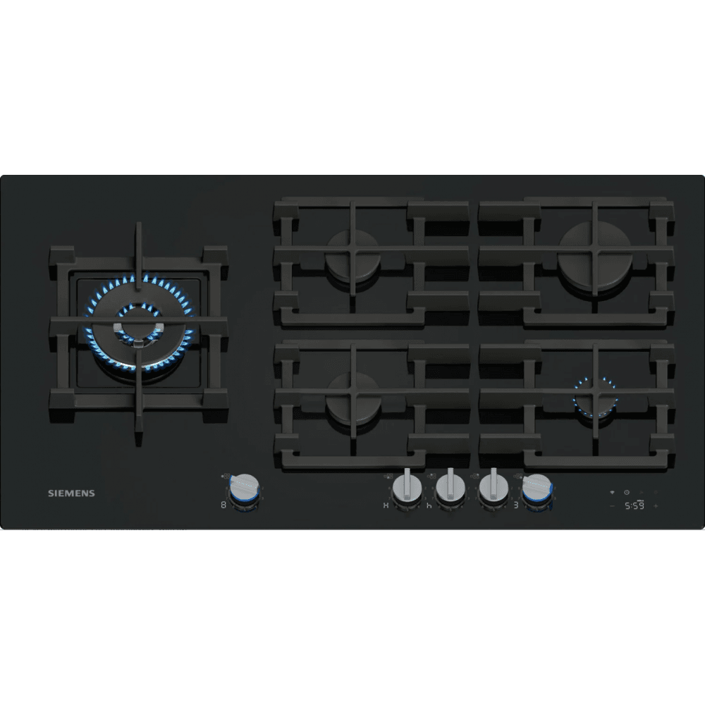 Siemens ER9A6SH40 Built In Gas Hob :  IQ700 : W 92cm : Tempered Glass Black :