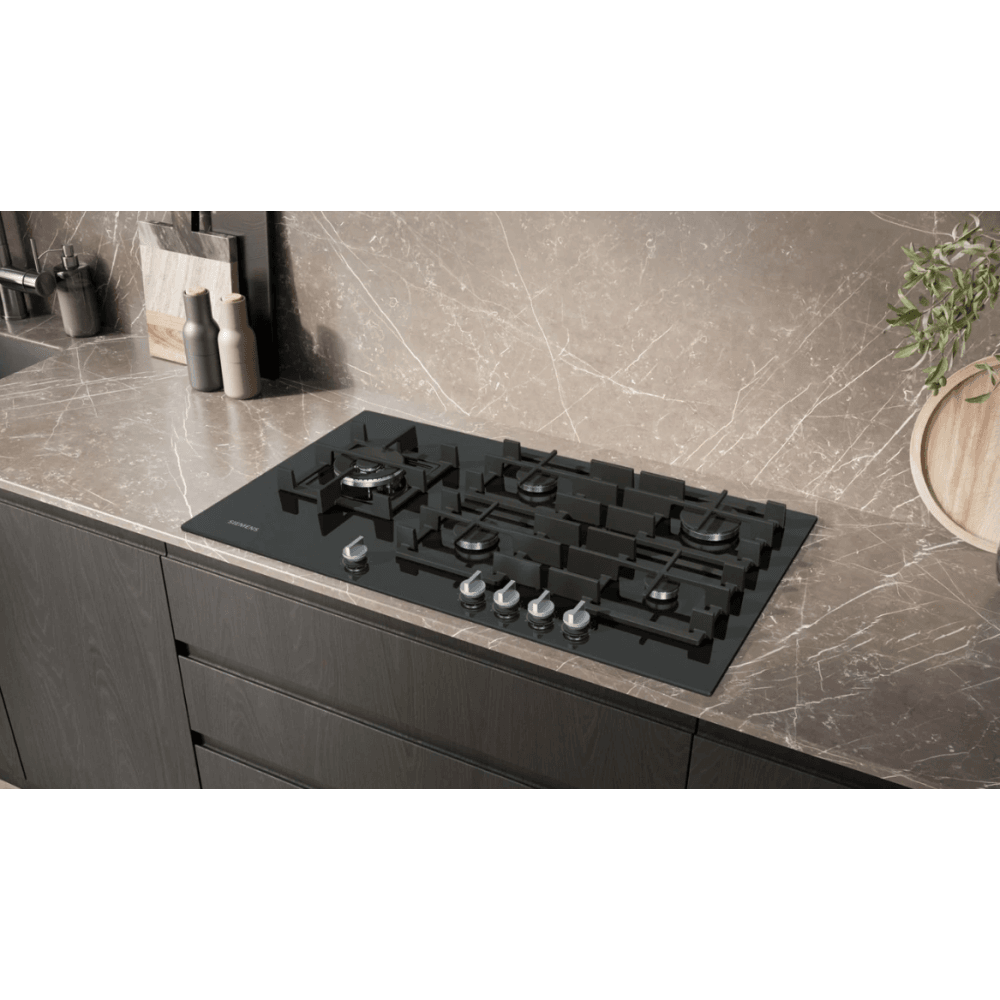 Siemens ER9A6SH40 Built In Gas Hob :  IQ700 : W 92cm : Tempered Glass Black :