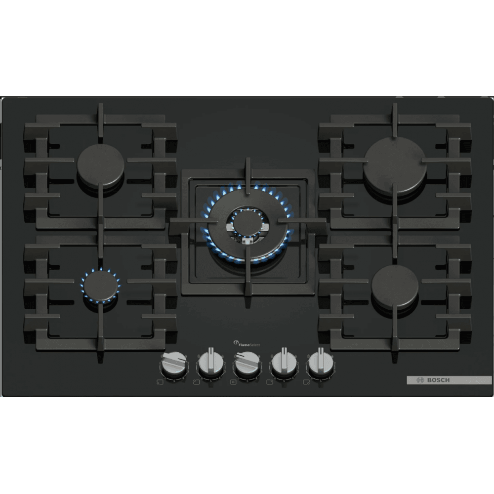 Bosch PPQ7A6I40 Built In Gas Hob : Series 6 : Tempered Glass Black : 75cm :