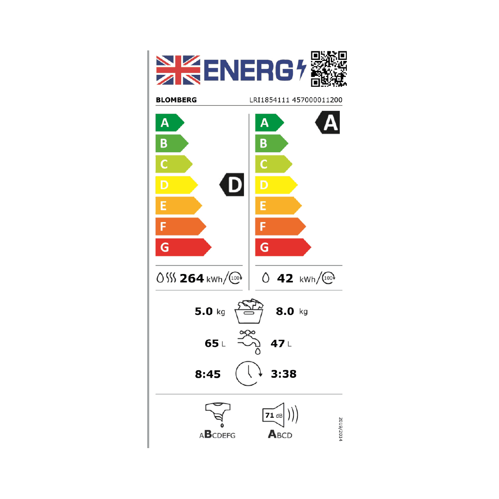 Blomberg LRI1854111 Integrated 8kg/5kg  Washer Dryer: Steam Function :