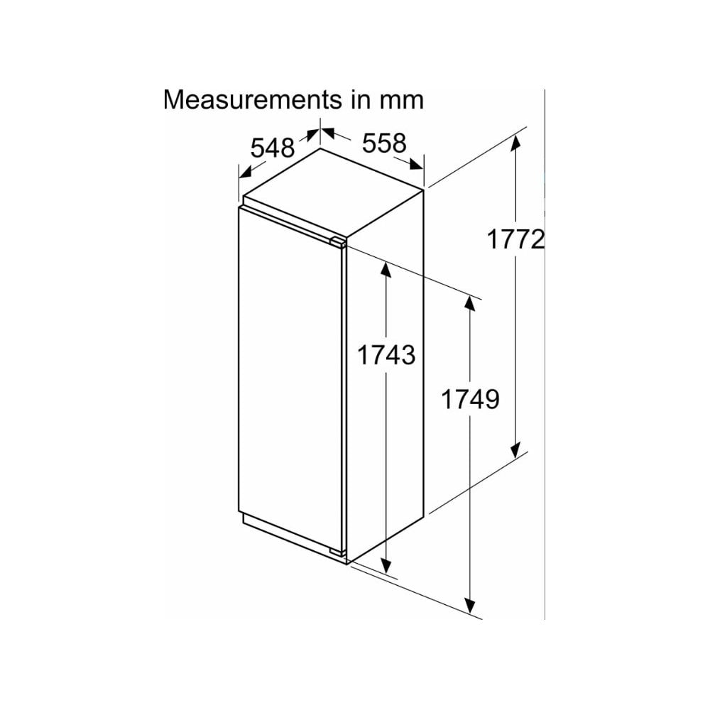 Siemens KI81RADD0G Built In Upright Fridge : H 177.2cm : IQ500 : Fixed Hinge :