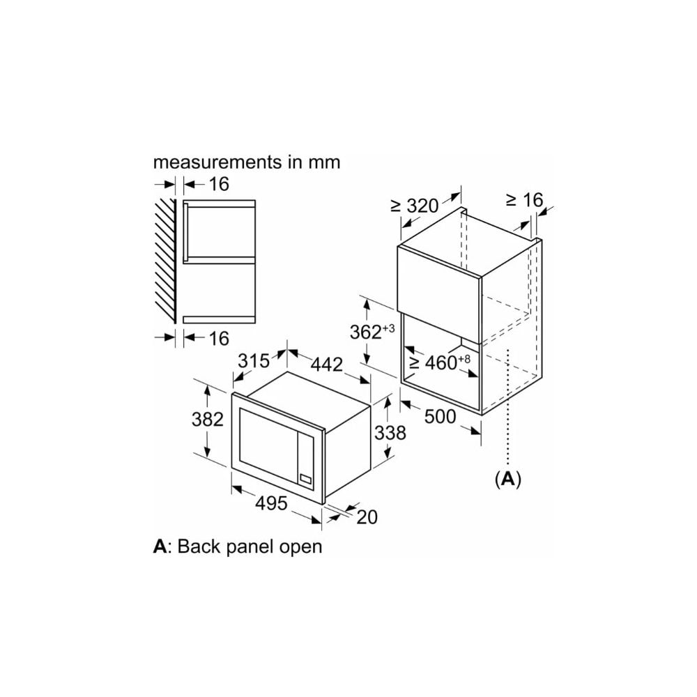 Bosch BFL523MS3B Built In Microwave Oven : H 38cm : Series 2