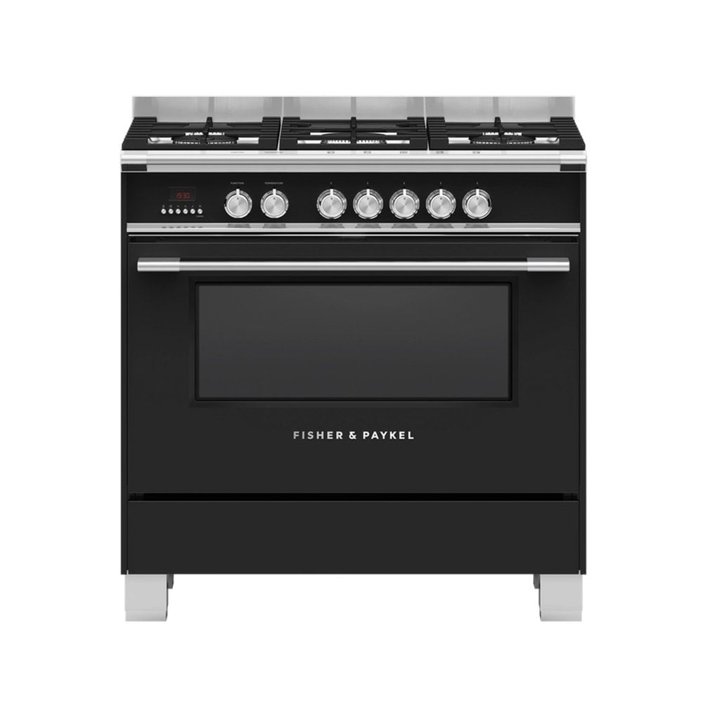 Fisher & Paykel OR90SCG4B1 90cm Dual Fuel 5 Burner Range Cooker - Black : Series 7