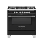 Fisher & Paykel OR90SCG4B1 90cm Dual Fuel 5 Burner Range Cooker - Black : Series 7