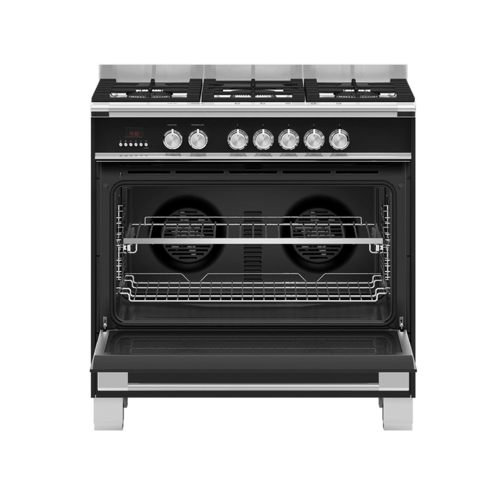 Fisher & Paykel OR90SCG4B1 90cm Dual Fuel 5 Burner Range Cooker - Black : Series 7