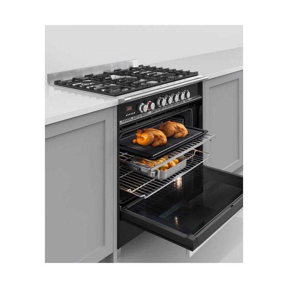 Fisher & Paykel OR90SCG4B1 90cm Dual Fuel 5 Burner Range Cooker - Black : Series 7