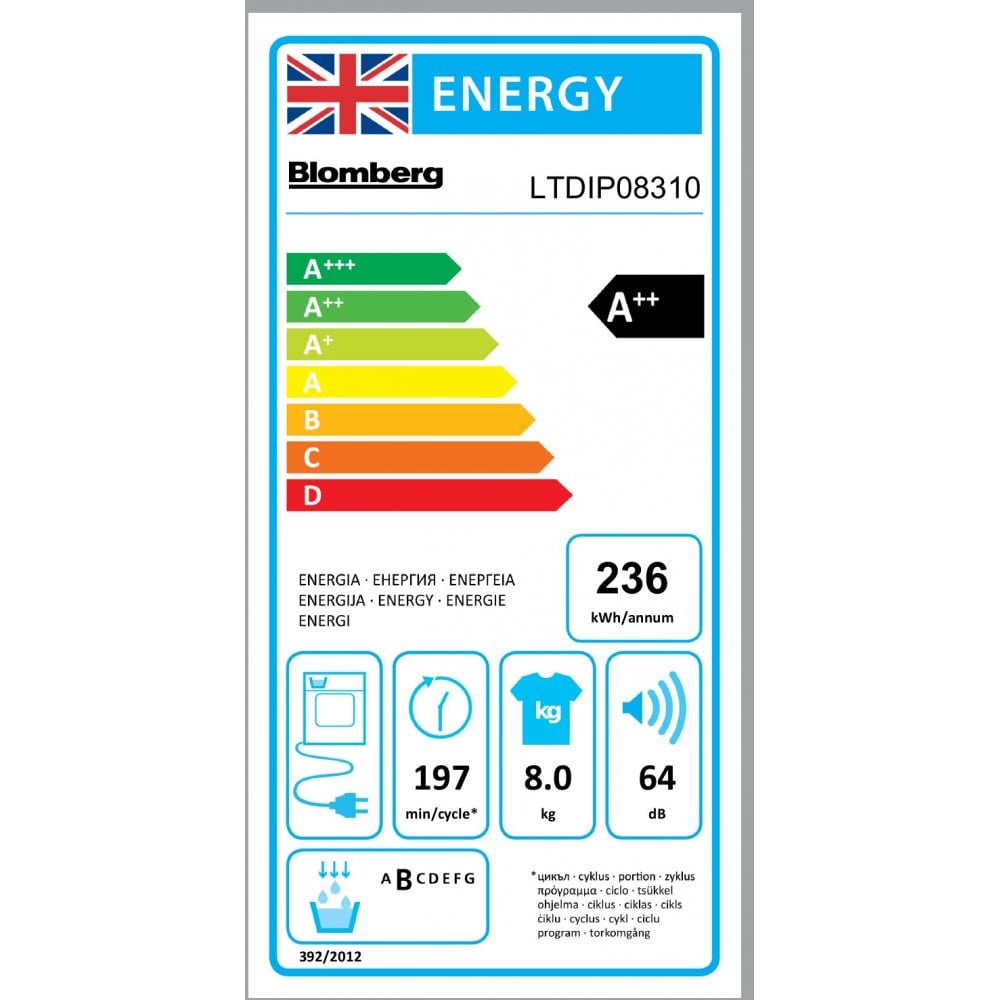 Blomberg LTDIP08310 8kg Integrated Condenser Tumble Dryer - White: