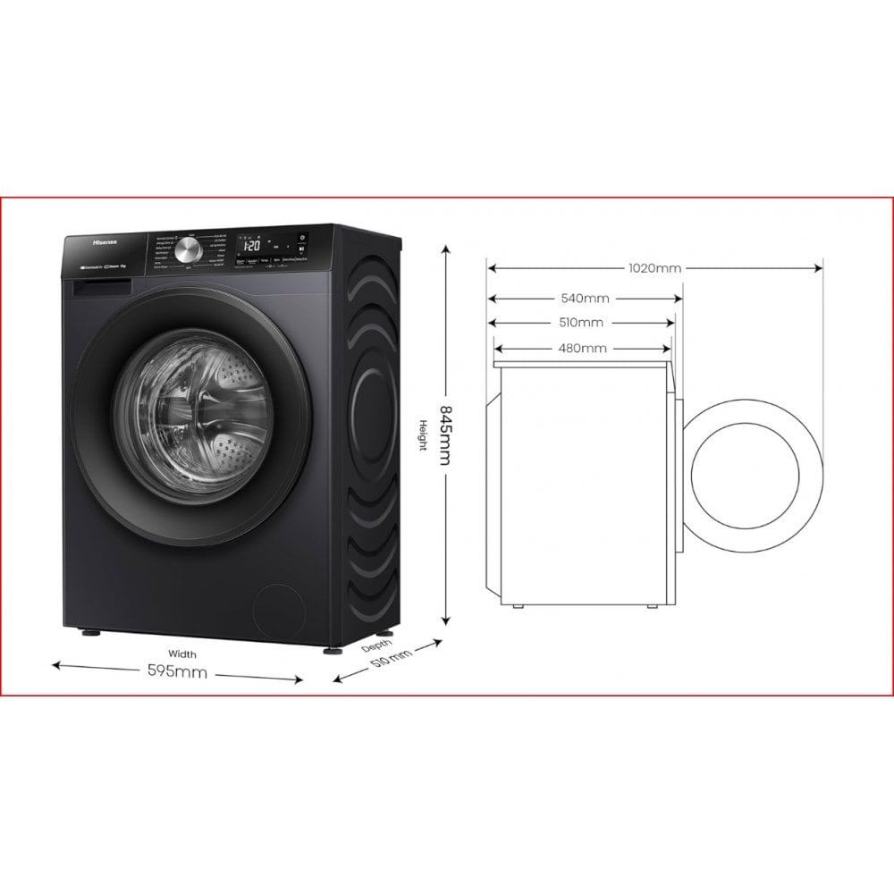 Hisense WF3S8043BB3 8kg 1400 Spin Washing Machine - Black