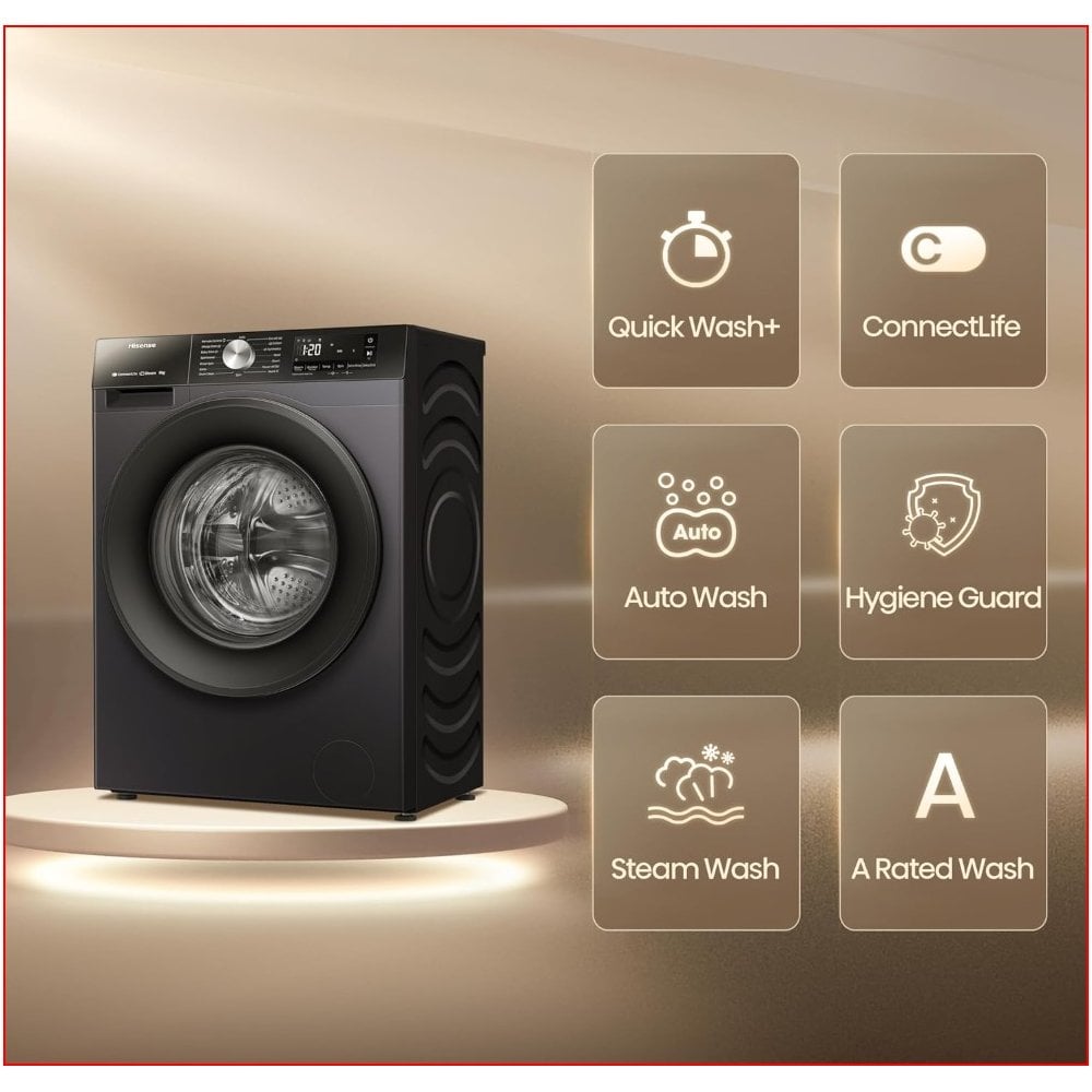 Hisense WF3S8043BB3 8kg 1400 Spin Washing Machine - Black