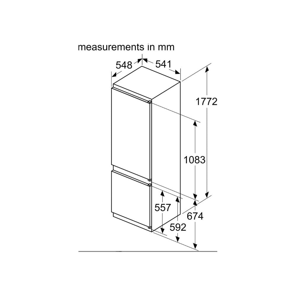Siemens KI87VNSE0G Built In Fridge Freezer : H 177.2cm : IQ100 : Sliding Hinge