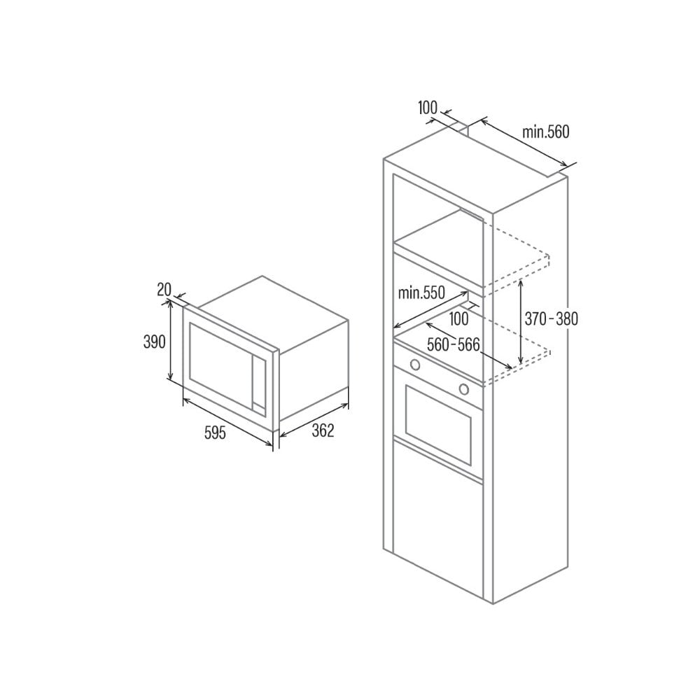 Cata UB25MGBK Built In Microwave : 25 Litres : H 39cm