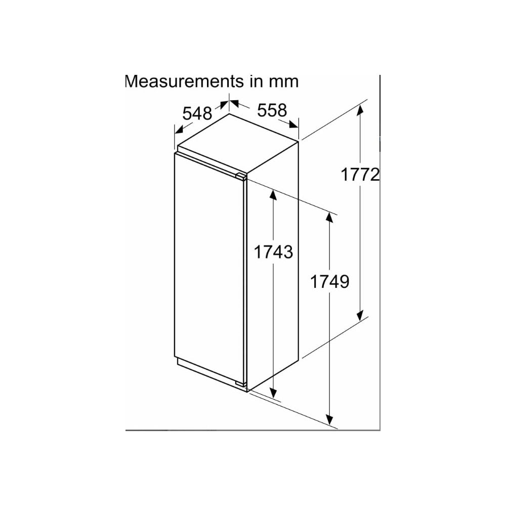 Neff KI2822FE0G Built In Fridge with Freezer Compartment : H 177.2cm : Fixed Hinge : N50
