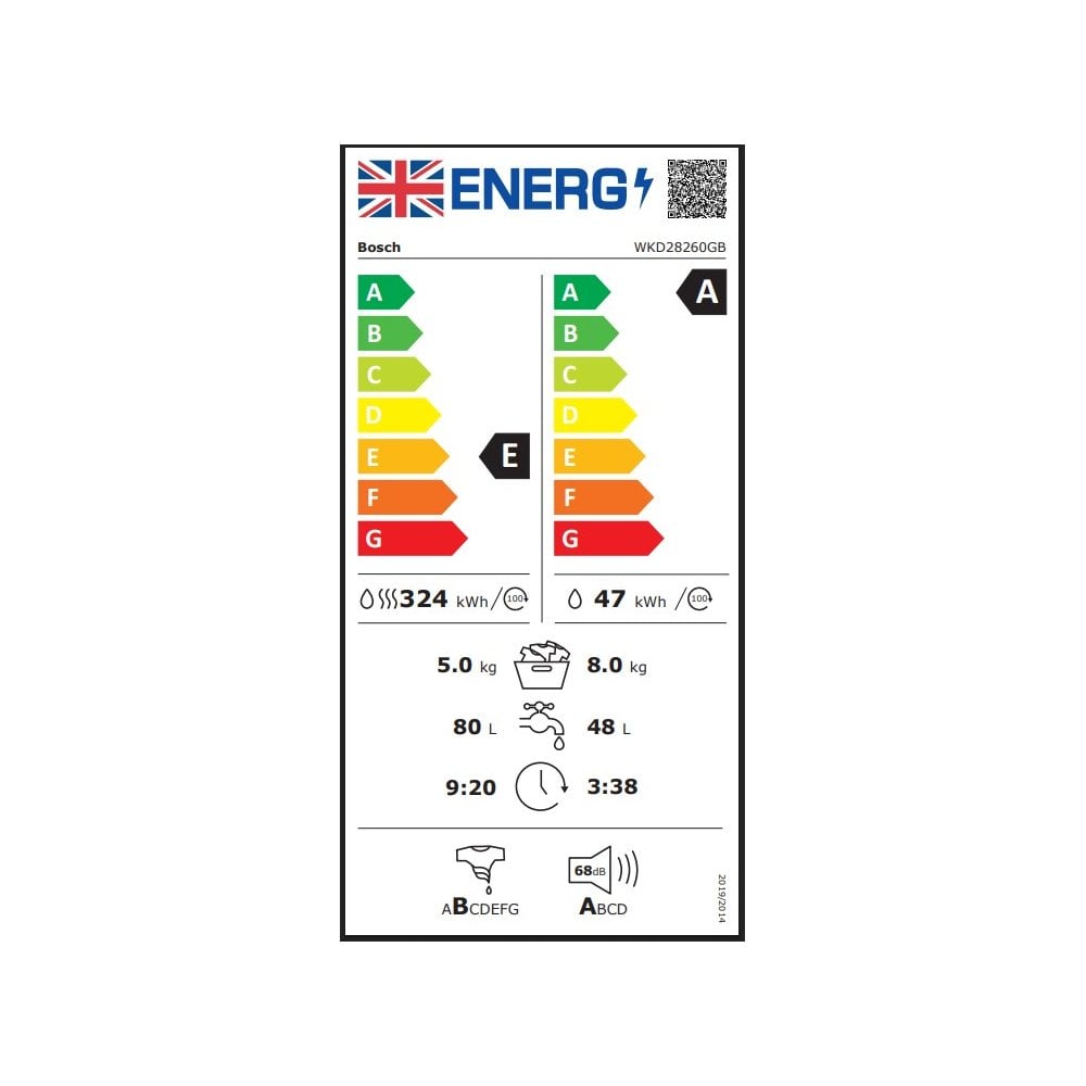Bosch WKD28260 Built In Washer Dryer  : 8kg Wash /5kg Dry  : Series 4