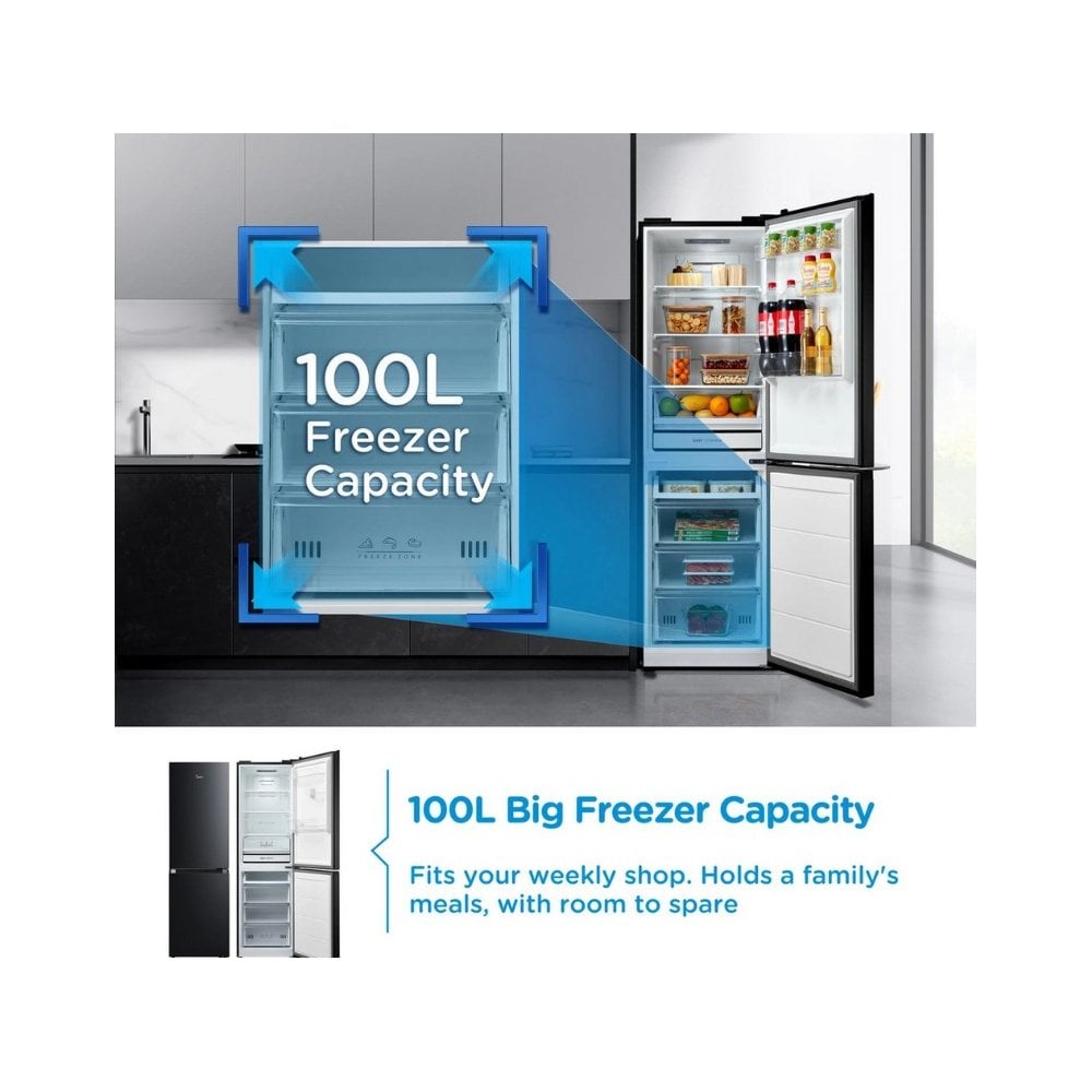 Midea MDRB379FGD30 54.7cm 60/40 Total No Frost Fridge Freezer - Black :