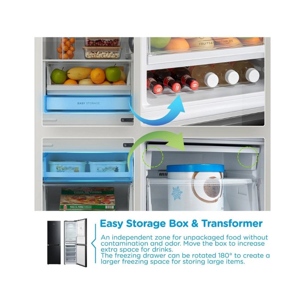 Midea MDRB379FGD30 54.7cm 60/40 Total No Frost Fridge Freezer - Black :