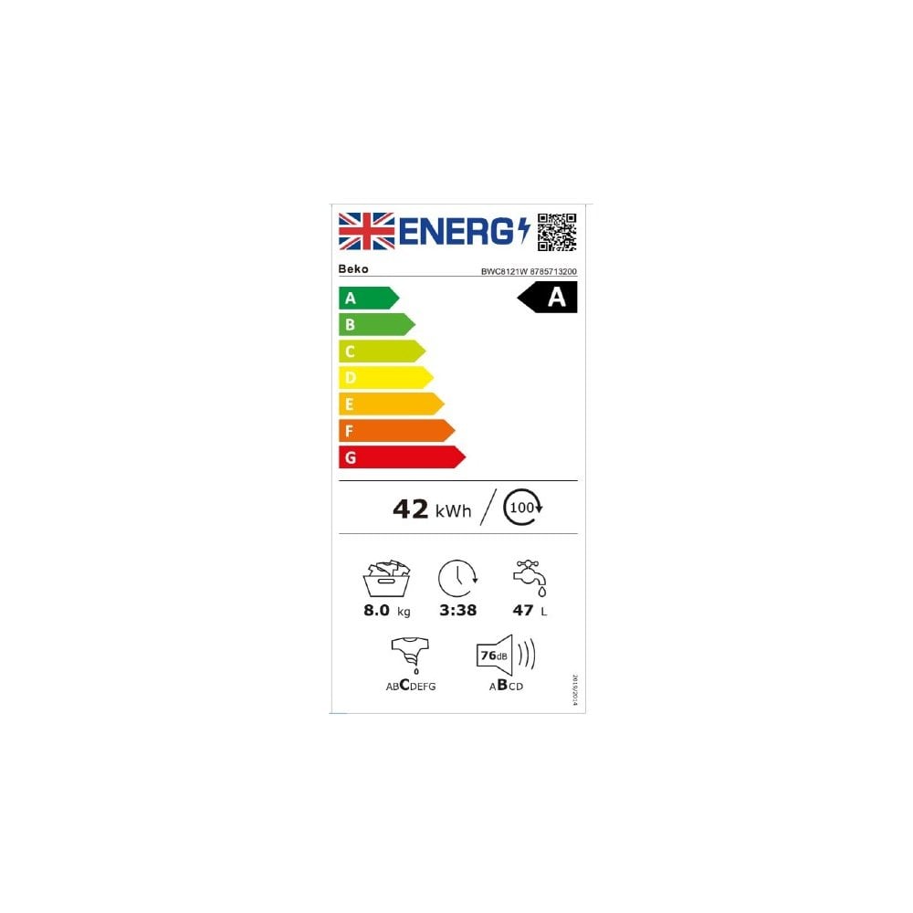 Beko BWC8121W Freestanding 8kg 1200rpm Washing Machine - White :