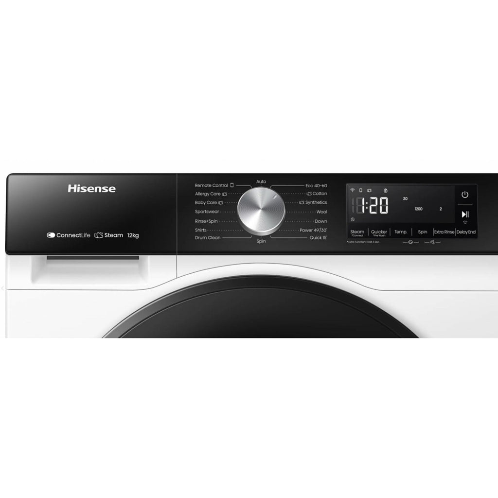 Hisense WF3S1243BW3 : 12kg :1400 Spin : Steam Washing Machine