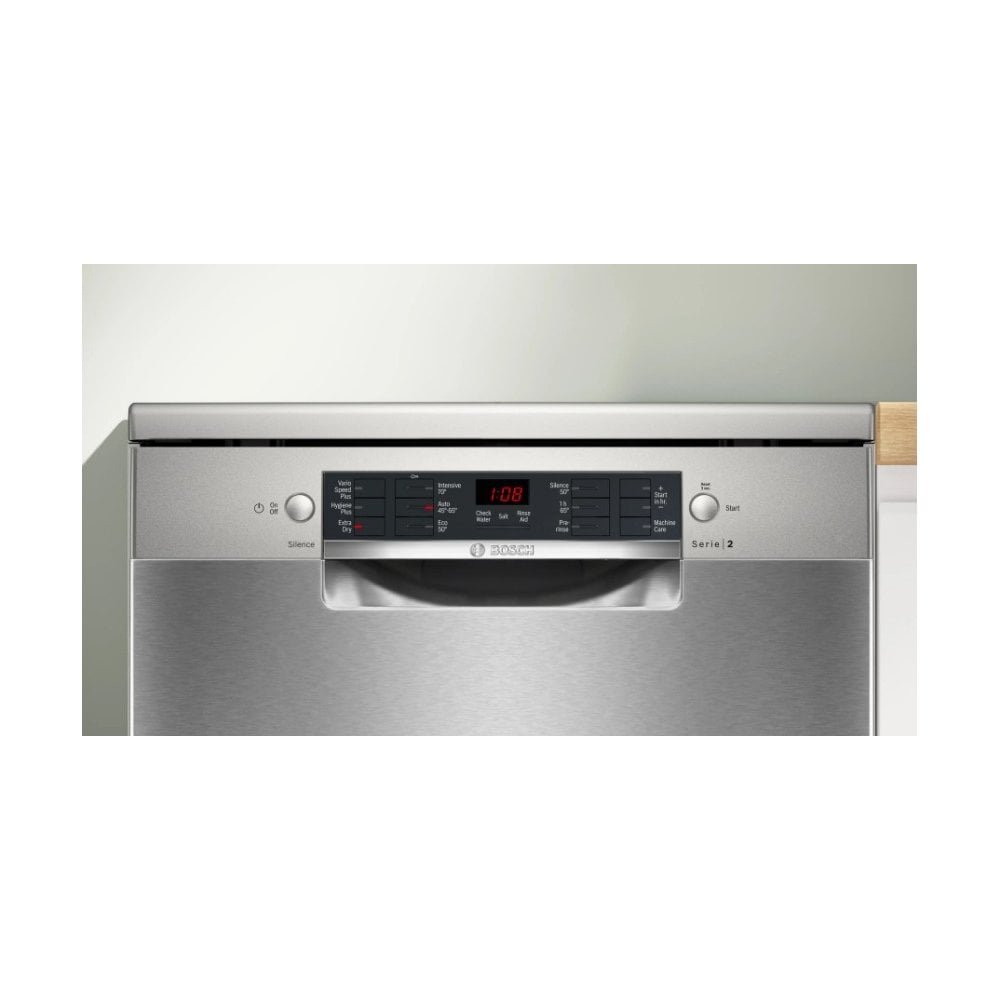 Bosch SMS26AI08G Freestanding Dishwasher :  Series 2 : Silver : Stainless Steel & Polinox : Brushed Steel