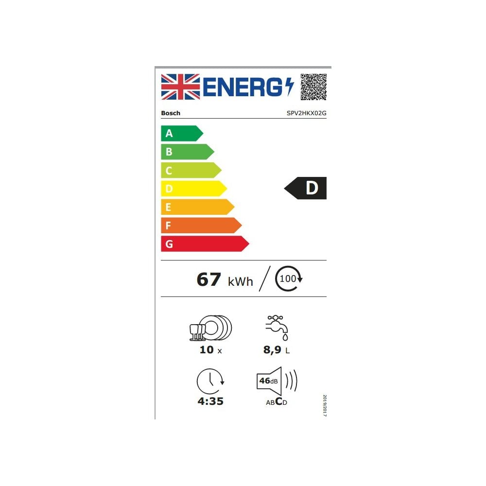 Bosch SPV2HKX02G Fully Integrated Slimline Dishwasher : Series 2 : Stainless Steel Interior
