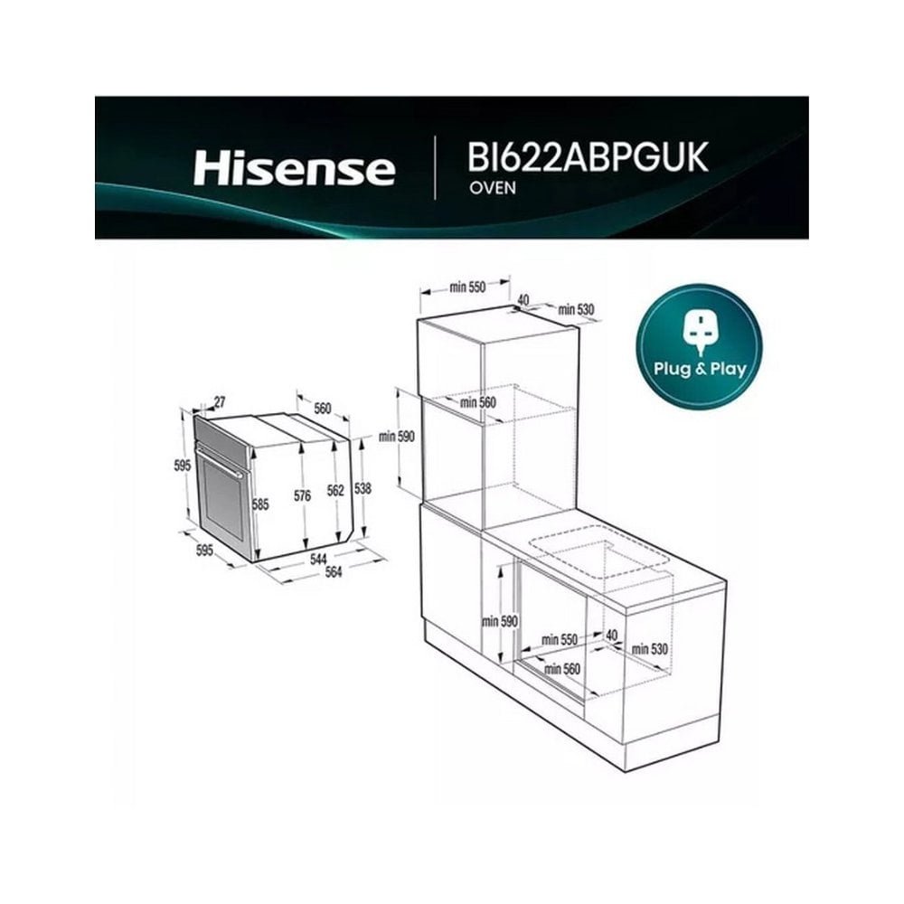 Hisense BI622ABPGUK Built In Single Oven :Steam :  Plug & Play