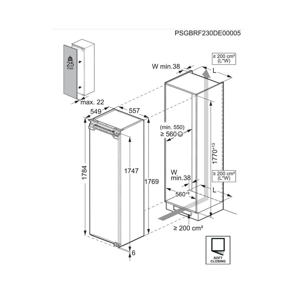 AEG NAB7N181EC Fully Integrated Upright No Frost Freezer : H 176.9cm : Fixed Hinge