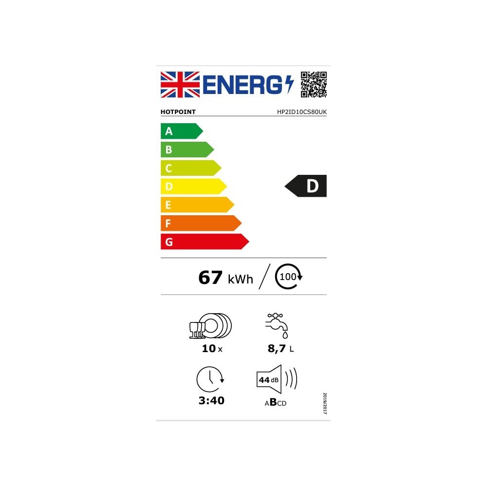 Hotpoint  HP2ID10CS80UK Integrated Slimline Dishwasher - 10 Place Settings :