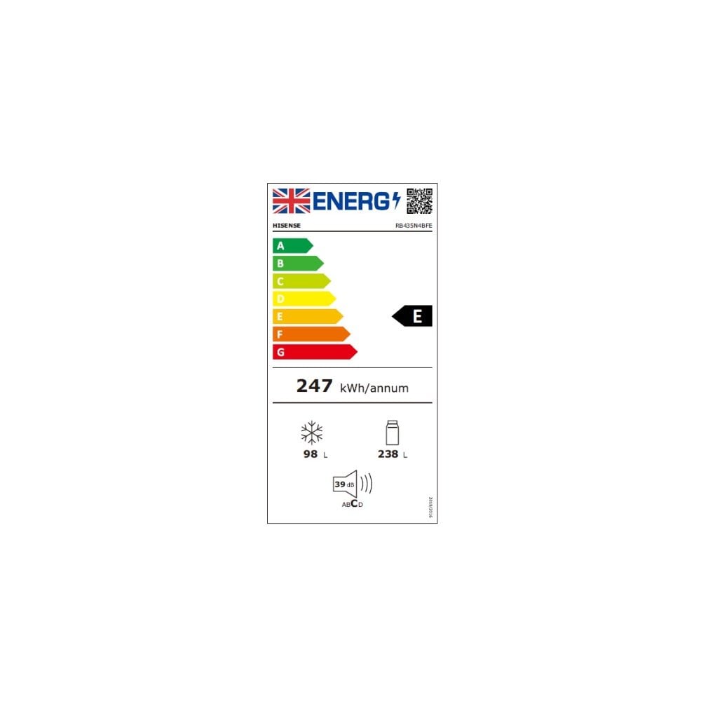 Hisense RB435N4BFE 60/40  Frost Fridge Freezer - Black : H 200.4cm : Due 23rd SEPTEMBER