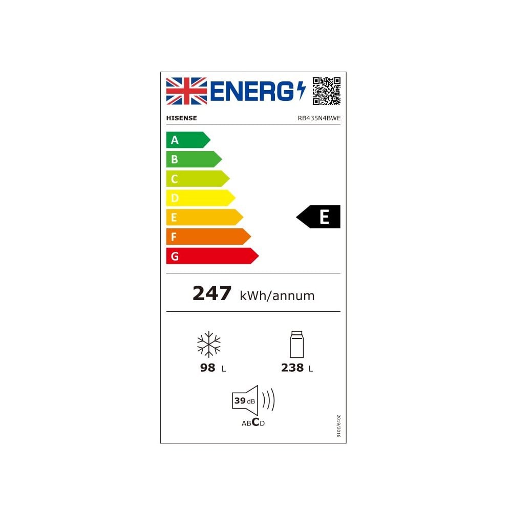 Hisense RB435N4BWE  60/40 Frost Free Fridge Freezer - White : H 200.4cm